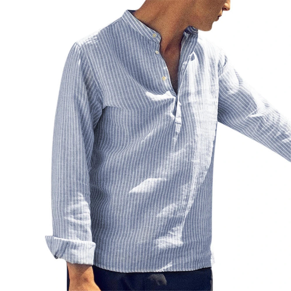 Men's Shirt Cotton Long Sleeve Striped Slim Fit