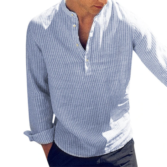 Men's Shirt Cotton Long Sleeve Striped Slim Fit