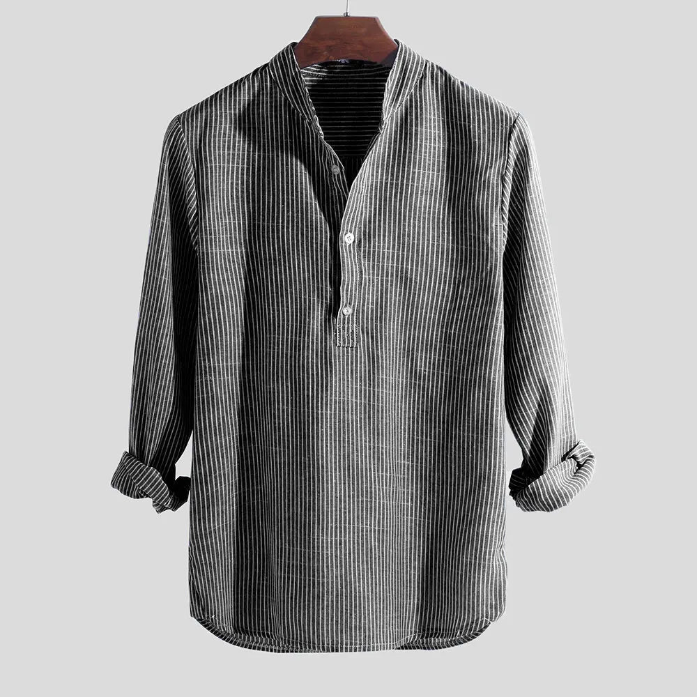 Men's Shirt Cotton Long Sleeve Striped Slim Fit